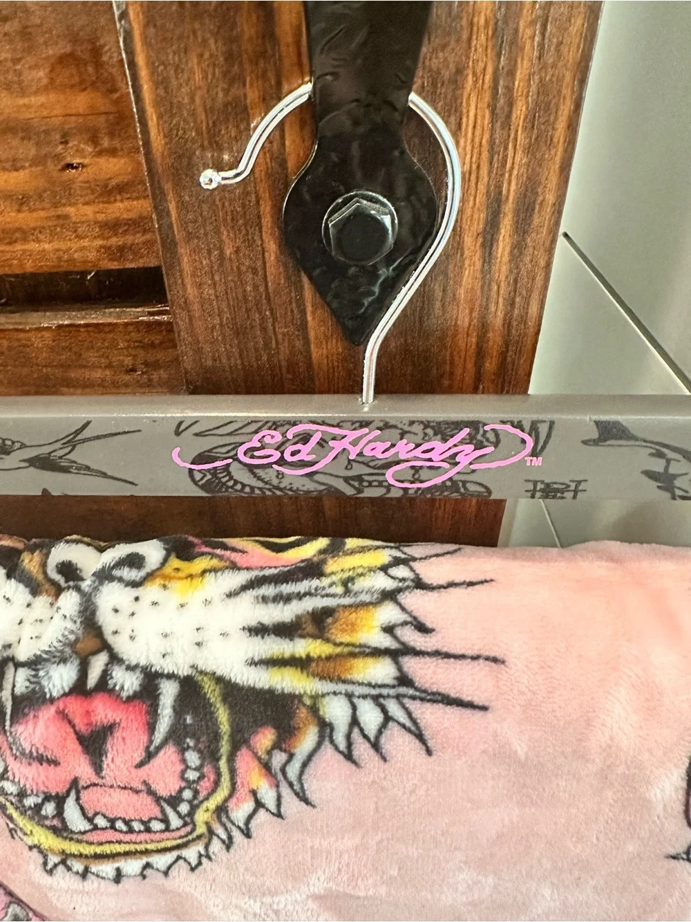 Ed Hardy Pink and Black Printed Plush Oversized Throw